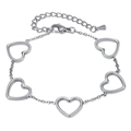 Bracciale in acciaio inossidabile lucido argento con cinque maglie a cuore e catena regolabile - 5 Cuori Svuotati / Color Acciaio