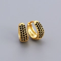 Gold plated 925 silver hoop earrings with micro-pave black cubic zirconia stones - 925 Silver / Gold (Black Stone)