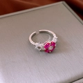 Adjustable silver ring with rose pink zircon flower detail on a grey jewelry box - 60# Ring - Silver - Pink Flower Zircon