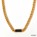 Golden Cuban chain necklace featuring a geometric rectangular black enamel pendant - Gold Black Style (KCD697)