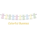 Pastel Easter bunny banner with 3D white pom-poms on a string for festive party decor - Easter Colorful Rabbit Banner