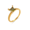 Macro detail of gold square green zircon ring with four-prong setting and rope texture - US 8 / Gold/Green