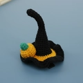 Handmade crochet black mini witch hat hair clip with orange pumpkin detail for kids - Pumpkin Wizard Hat