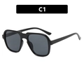Classic C1 black aviator sunglasses with thick polygon frame and dark grey lenses - Glossy Black/Grey Lens