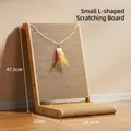 L-shaped small vertical cat scratching board with feathers and wooden frame - Small (24.8*27.2*47.5cm)