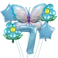 Blue butterfly balloon set with number seven and flower foil balloons for party decoration - Number 7 / Holographic Blue