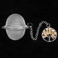 Stainless steel tea infuser with Tree of Life pendant featuring yellow crystal stones - Citrine