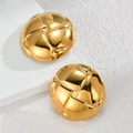 Pendientes de botón dorados redondos tipo domo con textura acolchada clásica - Estilo de Cúpula de Rejilla de Diamantes (E804)