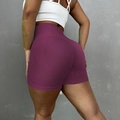 High waist seamless peach lifting yoga shorts in deep purple with ribbed knit texture - S / Rose Red