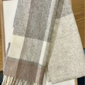 Australian wool scarf with gray, white, and brown check patterns and fringed edges - 180cm / Light Gray