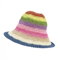 Rainbow striped hand-woven straw hat for women with colorful crochet sun protection - Blue Multicolor