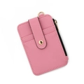 Pink lychee grain faux leather card holder wallet with golden snap and zipper - C2 Pink
