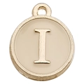 Golden round enamel charm with white base and letter I for DIY jewelry making - 1 Piece (12x14mm) / Champagne - Letter I