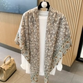 Classic paisley pattern cotton linen large square scarf in beige and green tones - 130*130cm / Beige Brown Paisley (MZF-086)