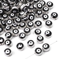 Flat round evil eye charm bead in black with silver metal rim for DIY jewelry making - 10 Pieces Pack / Silver Edge - Black