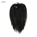 Jet Black long straight synthetic hair ponytail clip extension on white background - Ink Black