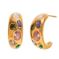 Orecchini a cerchio a C placcati in oro 18K con zirconi colorati per un look chic - Oro