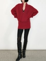 Elegant wine red ribbed knit cardigan with shawl collar and oversized silhouette style - S / Red