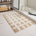 Absorbent checkered bathroom mat in beige and blue plush microfiber for tub side - 40x60cm / Chocolate Beige