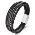 Doppellagiges geflochtenes Herrenlederarmband in Schwarz mit roten Perlen und Magnetverschluss - 21CM Stil 1 (Rotbraune Perlen)