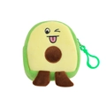 Detail of cute 3D avocado plush coin purse with embroidery and green hanging clip - Yellow-Tongue Out