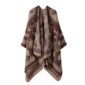 Brown knit poncho wrap with vintage paisley pattern and thick warm fabric - One Size / Paisley - Coffee
