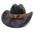 Detail of black cowboy hat featuring embossed leather band with silver bull head emblem - M (56-58cm) / Tie-Dye Black
