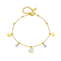Bracciale in acciaio al titanio dorato con pendenti a cuore e accenti in madreperla - Bracciale con Cuore in Madreperla (A706手链)