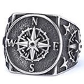 Detailed view of gothic style stainless steel compass ring with N E S W direction letters - US 7 / Antique Silver Compass Style (15107)
