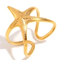 Auffälliger, 18K vergoldeter Edelstahl-Seestern-Ring im maritimen Design - Seestern Offener Ring (R5198) / Gold