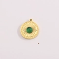 Gold round pendant with green gemstone and sunburst texture for DIY jewelry making - Round Green Gemstone