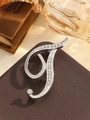 Elegant silver T-shaped letter brooch with sparkling rhinestones on leather background - Silver Letter T