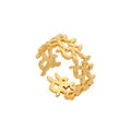 Detailansicht des goldenen Blattmusters am verstellbaren Edelstahlring mit Hohlraum-Design - ZJ7432-Gold Hohlblatt