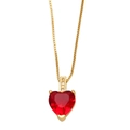 Golden heart necklace with red zircon pendant and sparkling diamond accents - Red
