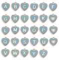 Blue heart-shaped alphabet pendants A-Z with gold trim and sparkly rhinestones - Mixed 26-Piece Enamel Lake Blue Heart Alphabet Set (SN1329)