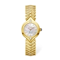 Women's gold fashion watch with fishbone band and pearl face in minimalist style - Gold