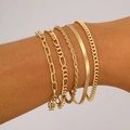 Detailopname van een bohemian gouden armbandenset met verschillende soorten metalen schakels - Goud 5-delige Set (5766901HB)