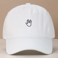 Detail view of palm embroidery on a vintage washed white cotton baseball cap with eyelets - Adjustable / White