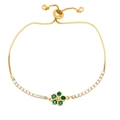 Adjustable gold flower bracelet with green zircon petals and clear crystal accents - Green