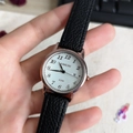 Quartz watch with black leather strap, rose gold case, white dial, and date display - Black Strap White Face (71323)