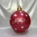 Red inflatable PVC Christmas ball with white Merry text and gold hook for yard decor - Red Merry Print