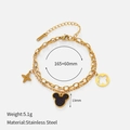Bracciale a doppio strato in acciaio placcato oro 14K con ciondoli Mickey e fiori - Stile Fiore Immagine Topo Cartone Animato Dorato