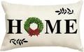 Christmas linen pillowcase with HOME print and a green leaf wreath with red bow - Style Q (Single-sided)
