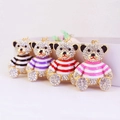Sparkling rhinestone bear keychains with striped enamel sweaters in four colors - Random Color