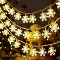 Solar powered snowflake LED string lights with warm white glow for outdoor garden decor - Snowflake (Warm)