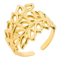Verstellbarer goldener offener Ring mit filigranem hohlem Blattdesign für Damen und Herren - Gold