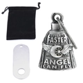 Vintage punk motorcycle guardian bell with angel wing engraving and velvet storage pouch - Steel Color Bell + Single Spacer Set
