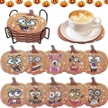 Set of 10 Halloween pumpkin diamond painting coasters with black metal holder stand - XIN019 Halloween Pumpkins / No Stand/OPP Bag