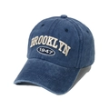 Vintage washed navy blue cotton baseball cap with Brooklyn 1947 embroidery on front - Navy Blue