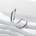 Orecchini a cerchio a U in argento S925 con pietre di zirconi colorati brillanti - Oro Bianco